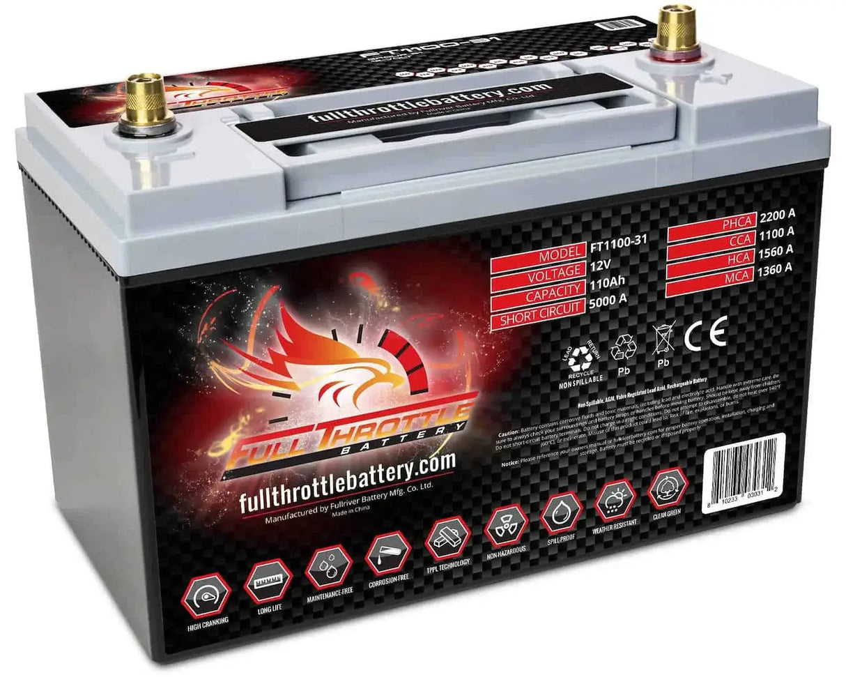Full Throttle Full Throttle Battery FT1100-31 FT-Series AGM 12 V Battery, Group: 31, 1100 CCA, 110 AH, Brass SAE Terminal RHP - Car Audio
