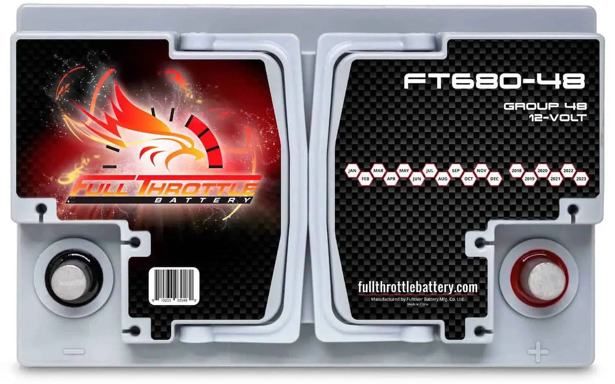 Full Throttle Full Throttle Battery FT680-48 FT-Series AGM 12 V Battery, Group: 48/L3/H6, 680 CCA, 60 AH, Brass SAE Terminal RHP - Car Audio