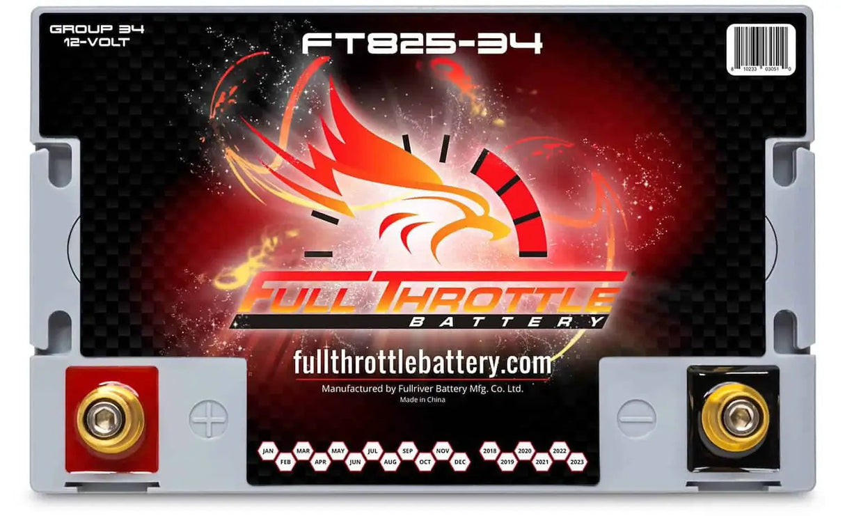 Full Throttle Full Throttle Battery FT825-34 FT-Series AGM 12 V Battery, Group: 34, 825 CCA, 65 AH, Brass SAE Terminal - LHP - Car Audio