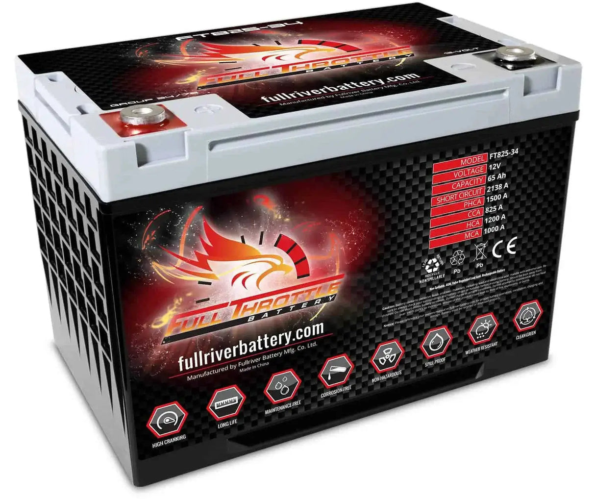 Full Throttle Full Throttle Battery FT825-34 FT-Series AGM 12 V Battery, Group: 34, 825 CCA, 65 AH, Brass SAE Terminal - LHP - Car Audio