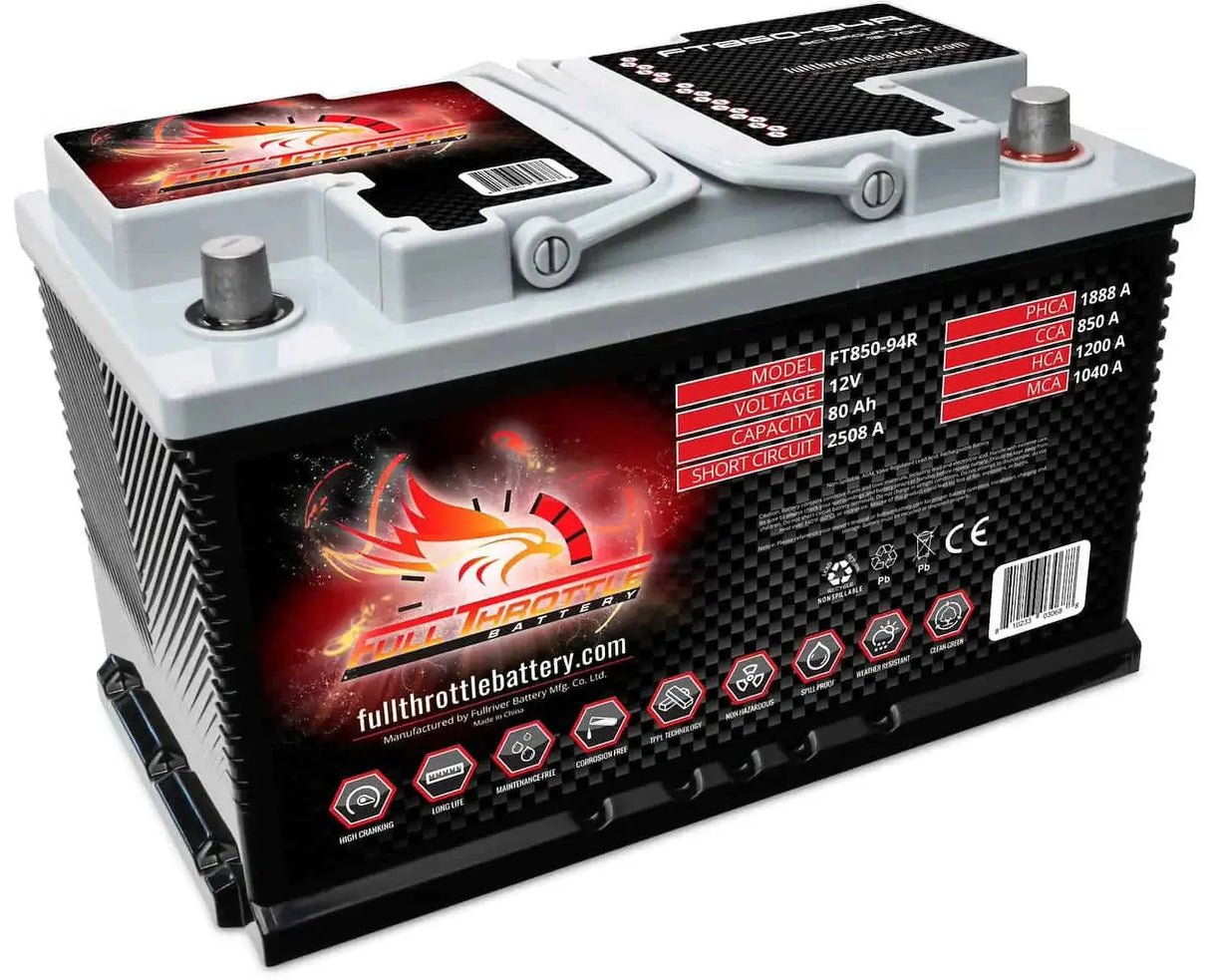 Full Throttle Full Throttle Battery FT850-94R FT-Series AGM 12 V Battery, Group: 94R, 850 CCA, 88 AH, Brass SAE Terminal - LHP - Car Audio