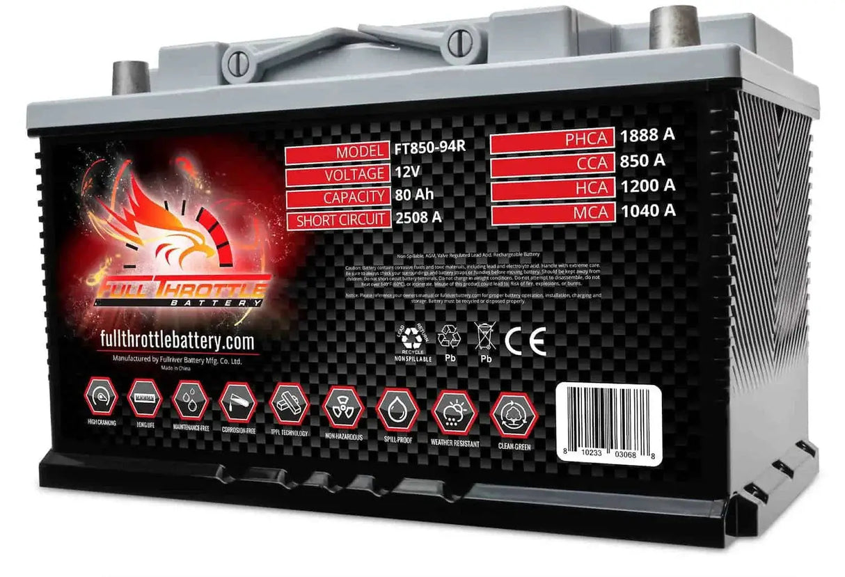 Full Throttle Full Throttle Battery FT850-94R FT-Series AGM 12 V Battery, Group: 94R, 850 CCA, 88 AH, Brass SAE Terminal - LHP - Car Audio