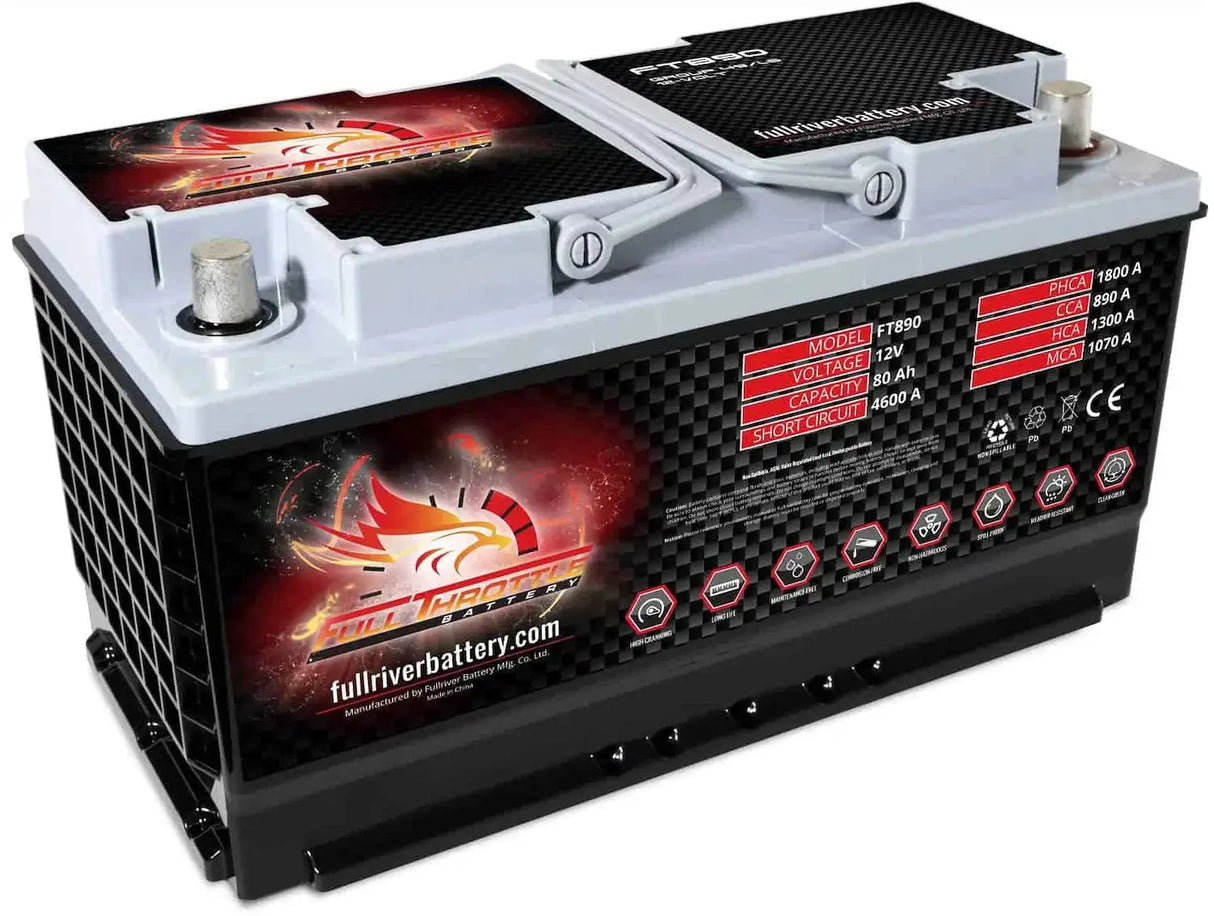 Full Throttle Full Throttle Battery FT890-49 FT-Series AGM 12 V Battery, Group: 49/L5/H8, 890 CCA, 80 AH, Brass SAE Terminal RHP - Car Audio
