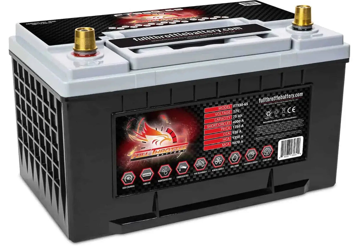 Full Throttle Full Throttle Battery FT930-65 FT-Series AGM 12 V Battery, Group: 65, 930 CCA, 75 AH, Brass SAE Terminal - LHP - Car Audio