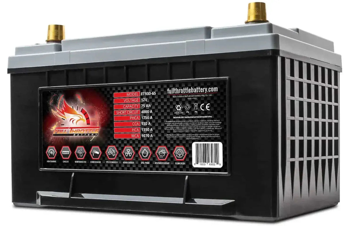 Full Throttle Full Throttle Battery FT930-65 FT-Series AGM 12 V Battery, Group: 65, 930 CCA, 75 AH, Brass SAE Terminal - LHP - Car Audio