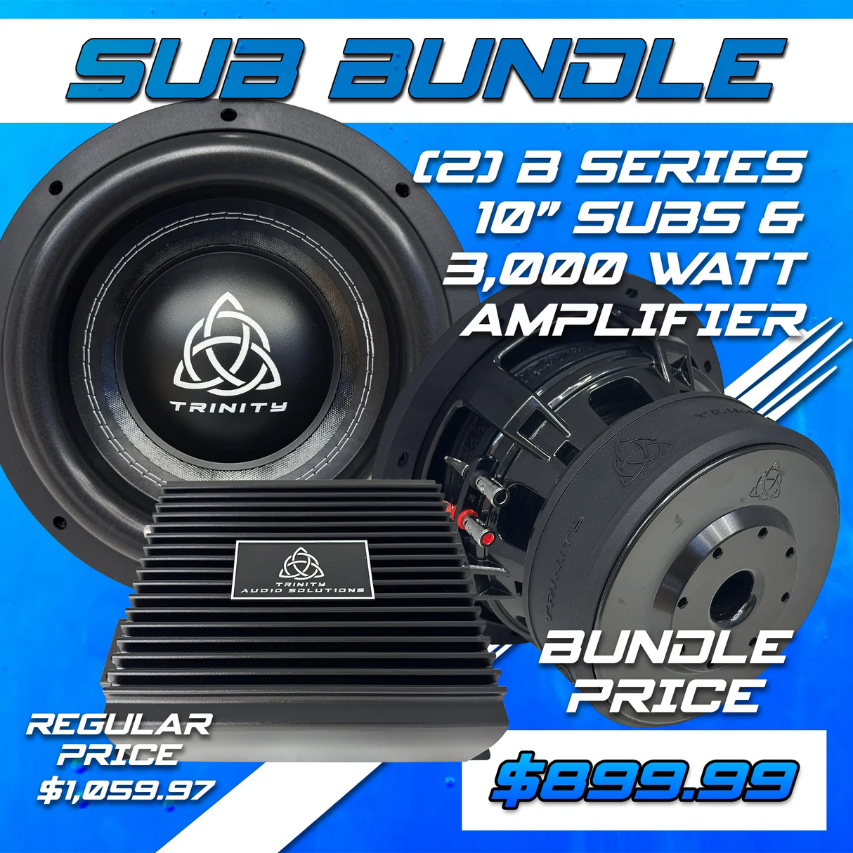 Trinity Audio Solutions Trinity Audio Dual B Series 10" Subwoofers & LOGIQ-3K 3,000 Watt Monoblock Amplifier - Car Audio