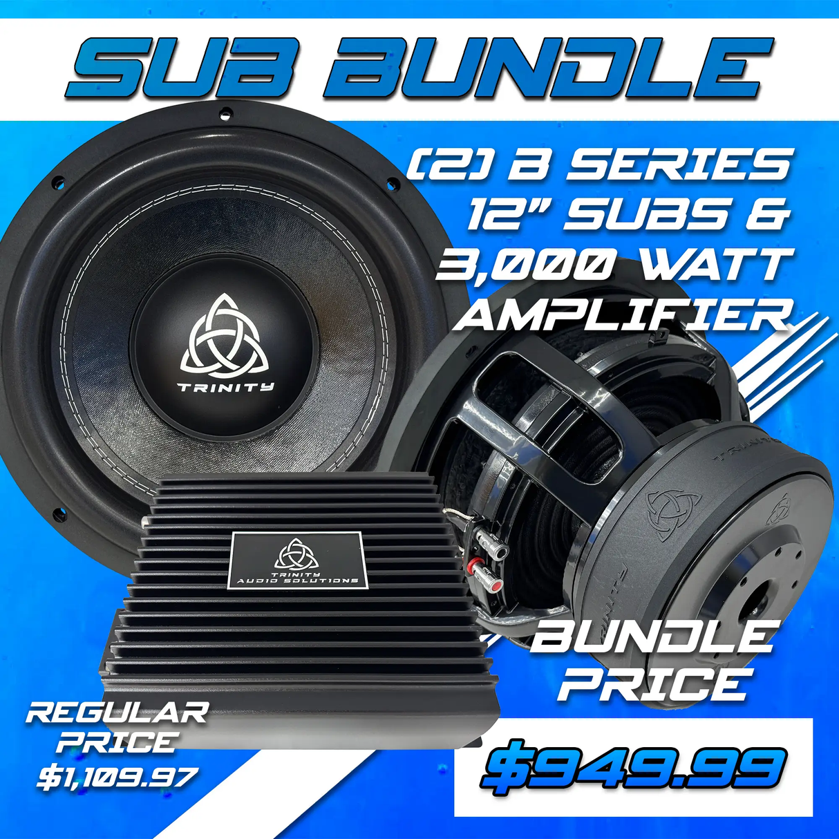 Trinity Audio Solutions Trinity Audio Dual B Series 12" Subwoofers & LOGIQ-3K 3,000 Watt Monoblock Amplifier - Car Audio