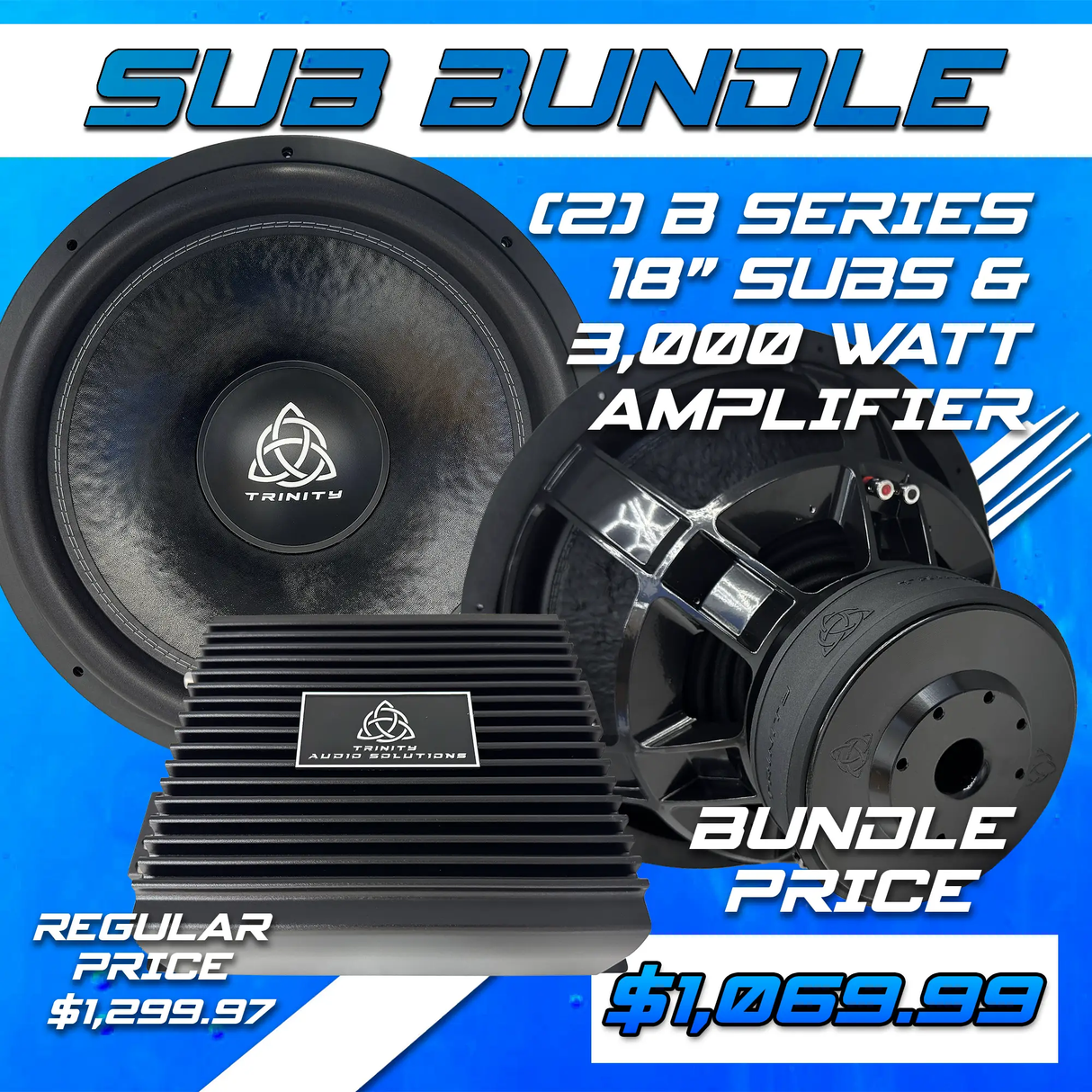 Trinity Audio Solutions Trinity Audio Dual B Series 18" Subwoofers & LOGIQ-3K 3,000 Watt Monoblock Amplifier - Car Audio
