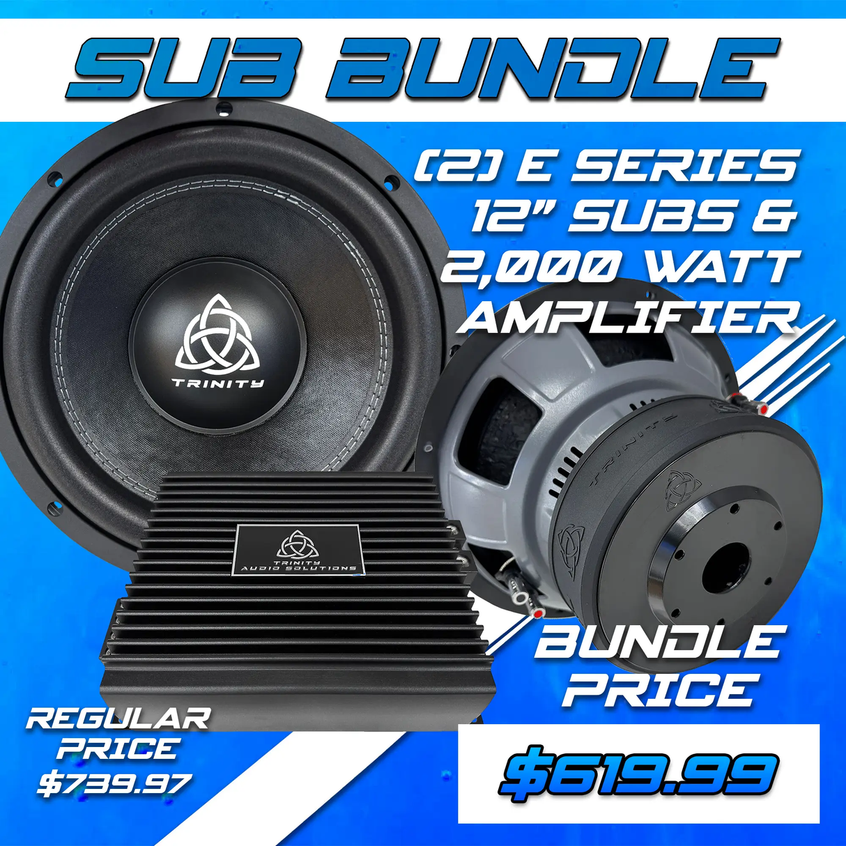 Trinity Audio Solutions Trinity Audio Dual E Series 12" Subwoofers & 2000.1v2 2,000 Watt Monoblock Amplifier - Car Audio