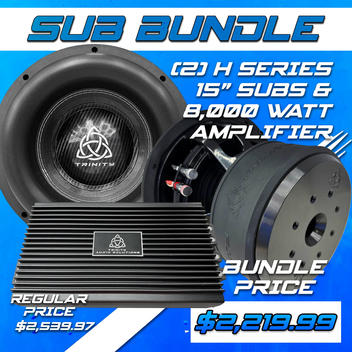 Trinity Audio Solutions Trinity Audio Dual H Series 15" Subwoofers & TAS-8000.1 8,000 Watt Monoblock Amplifier - Car Audio