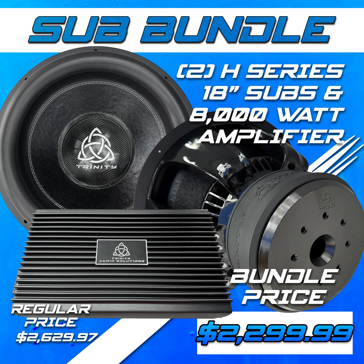 Trinity Audio Solutions Trinity Audio Dual H Series 18" Subwoofers & TAS-8000.1 8,000 Watt Monoblock Amplifier - Car Audio