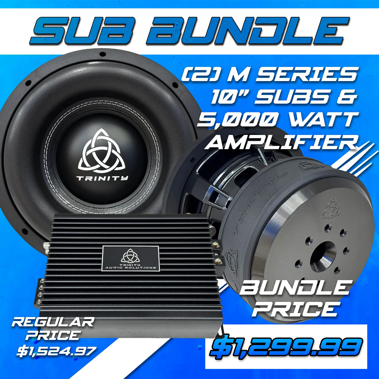 Trinity Audio Solutions Trinity Audio Dual M Series 10" Subwoofers & 5000.1v2 5,000 Watt Monoblock Amplifier - Car Audio