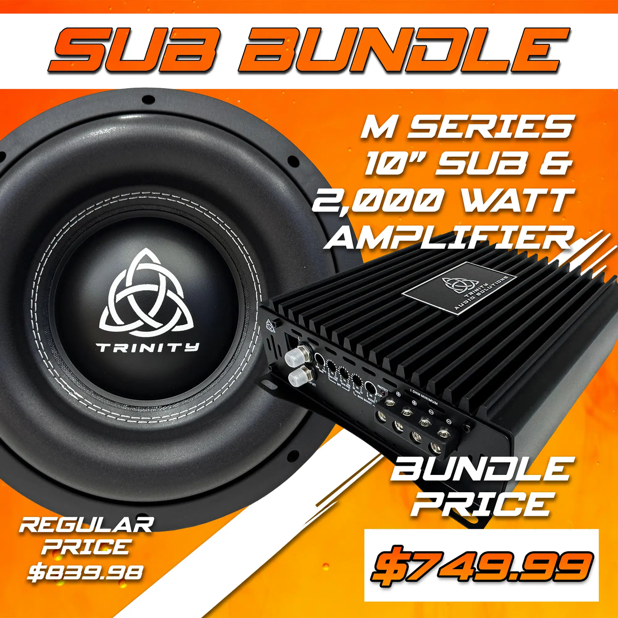 Trinity Audio Solutions Trinity Audio Single M Series 10" Subwoofer & 2000.1v2 2,000 Watt Monoblock Amplifier - Car Audio