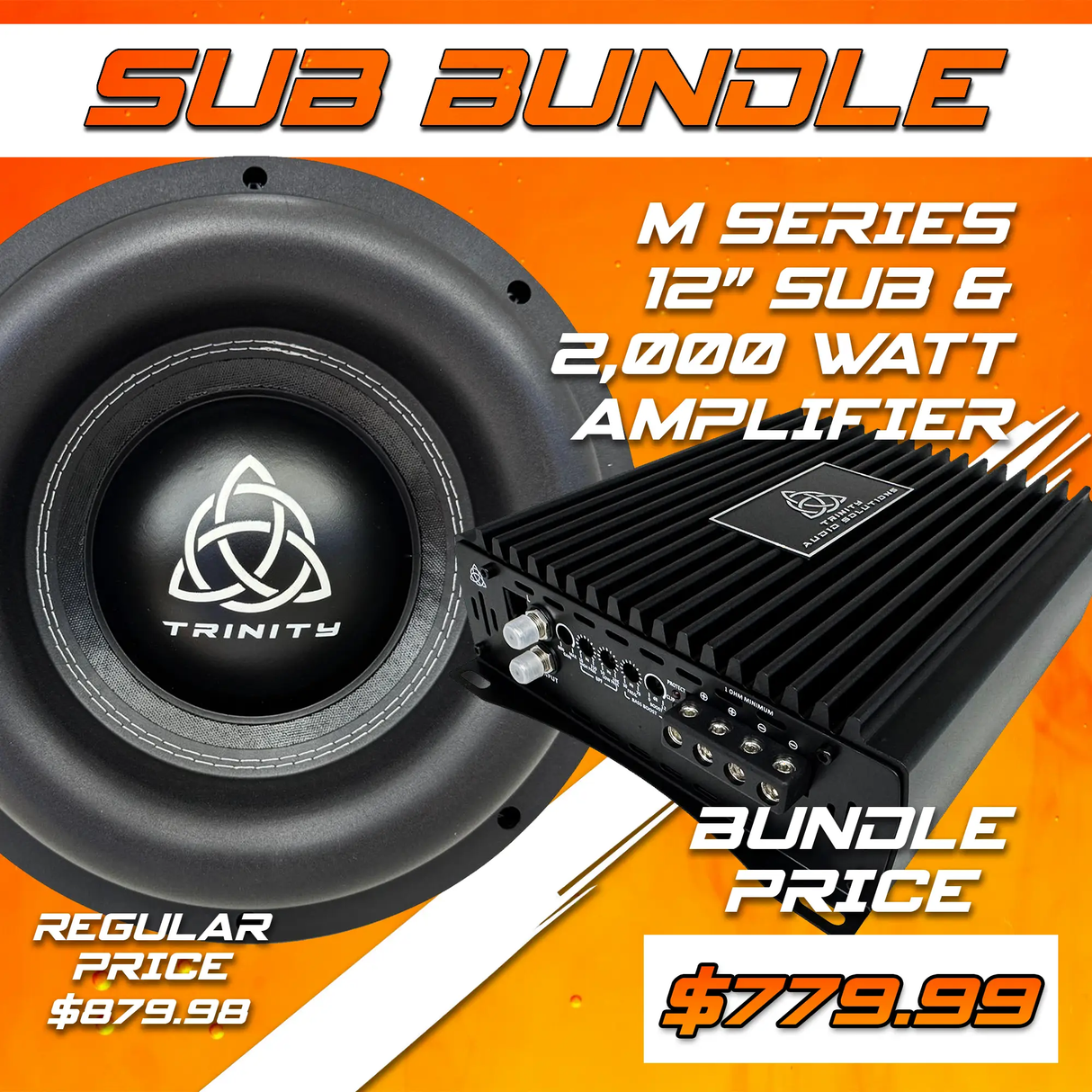 Trinity Audio Solutions Trinity Audio Single M Series 12" Subwoofer & 2000.1v2 2,000 Watt Monoblock Amplifier - Car Audio