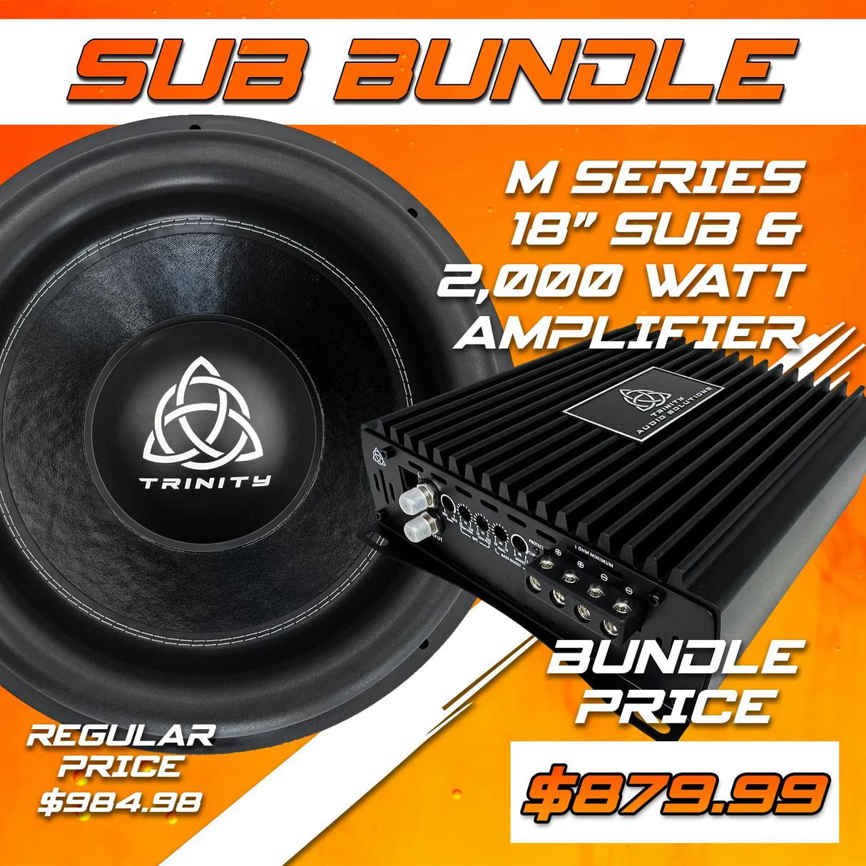 Trinity Audio Solutions Trinity Audio Single M Series 18" Subwoofer & 2000.1v2 2,000 Watt Monoblock Amplifier - Car Audio