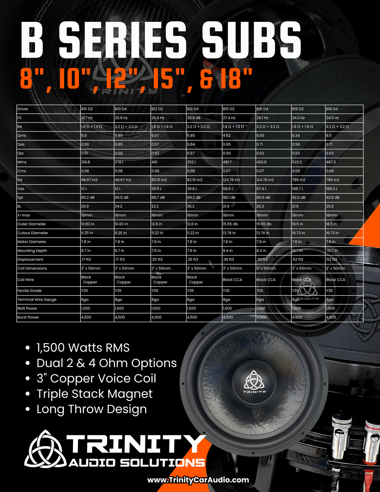 Trinity B Series 12" Subwoofer 1,500 Watts RMS