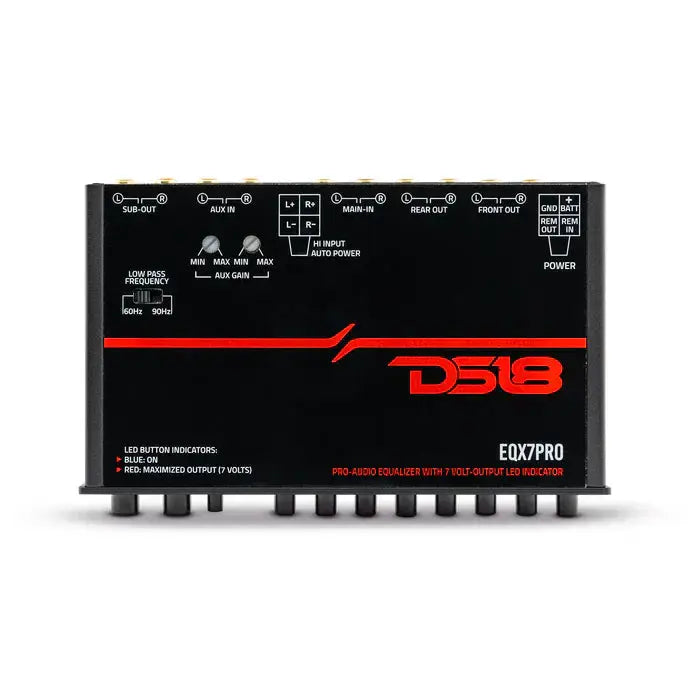 DS18 DS18 EQX7PRO High Volt 7-Band Equalizer with High Level Input, Auto Turn On And High Volt Led Indicator - Car Audio