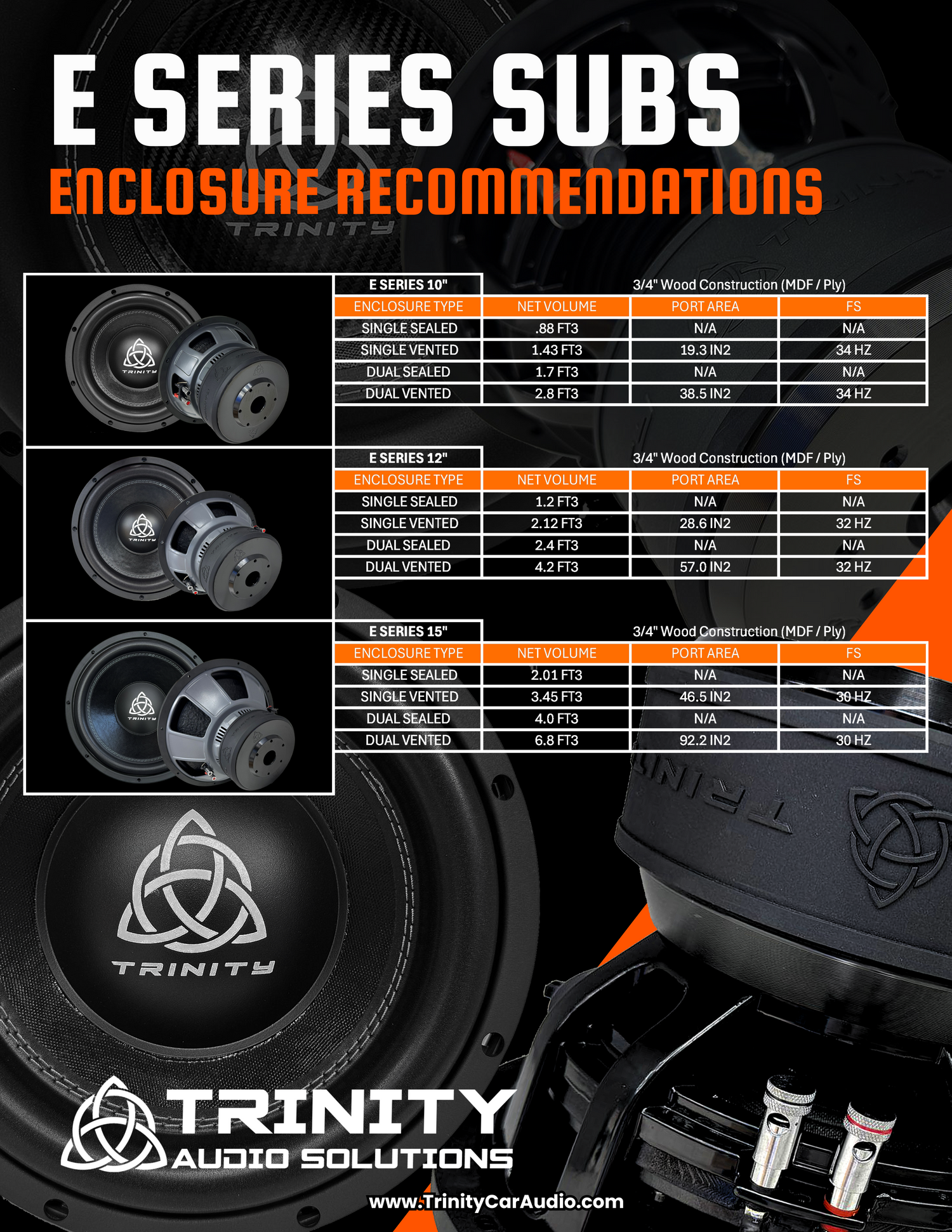 Trinity E Series 12" Subwoofer 800 Watts RMS