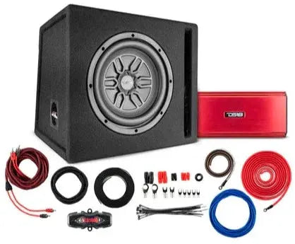 DS18 DS18 LSE-110A Bass Package 1 X SLC-MD10 In a Ported Box with S-1500.1/RD Amplifier and 4-GA Amp Kit 500 Watts - Car Audio