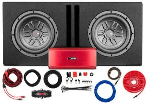 DS18 DS18 LSE-212A Bass Package 2 X SLC-MD12 In a Ported Box with S-1500.1/RD Amplifier and 4-GA Amp Kit 1000 Watts - Car Audio