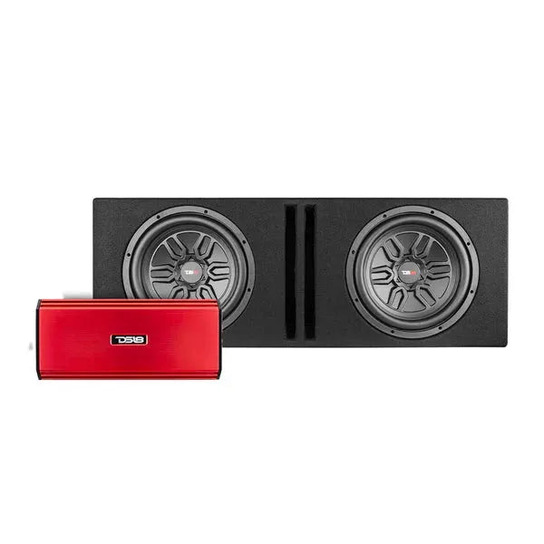 DS18 DS18 LSE-212A Bass Package 2 X SLC-MD12 In a Ported Box with S-1500.1/RD Amplifier and 4-GA Amp Kit 1000 Watts - Car Audio