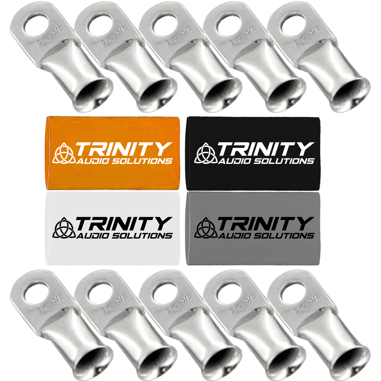 Trinity Audio Solutions 20-Pack 2/0 Ring Terminals Silver Tinned 100% OFC Copper with Custom Trinity Heat Shrinks