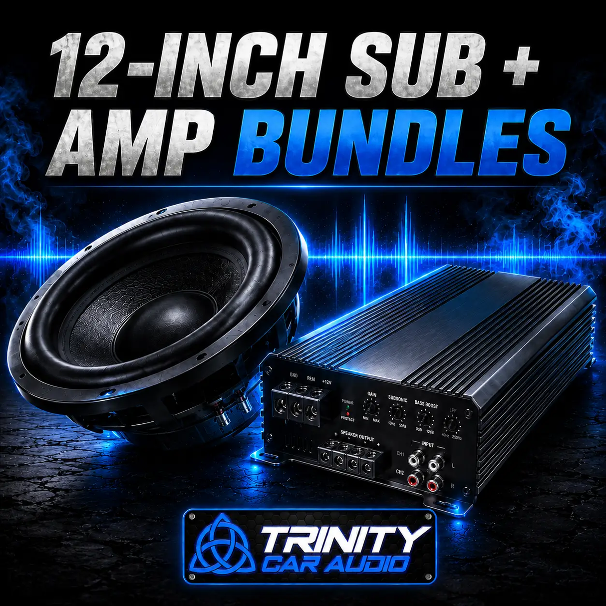 Trinity Car Audio Single 12" Subwoofer + Amplifier Bundle - Car Audio