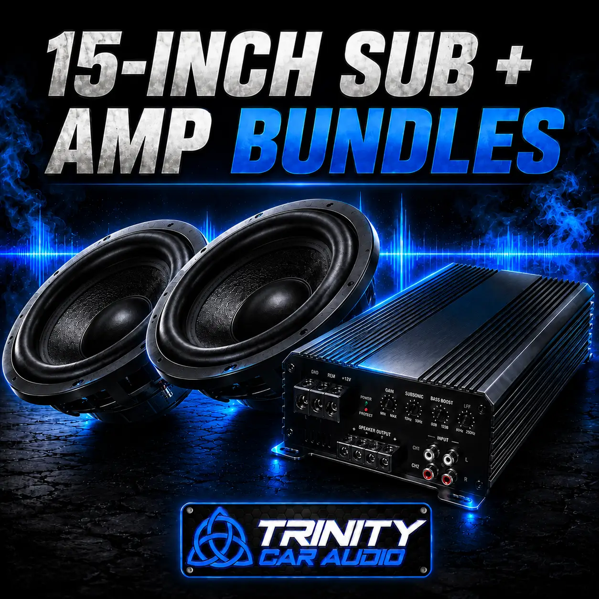 Trinity Car Audio Dual 15" Subwoofers + Amplifier Bundles - Car Audio