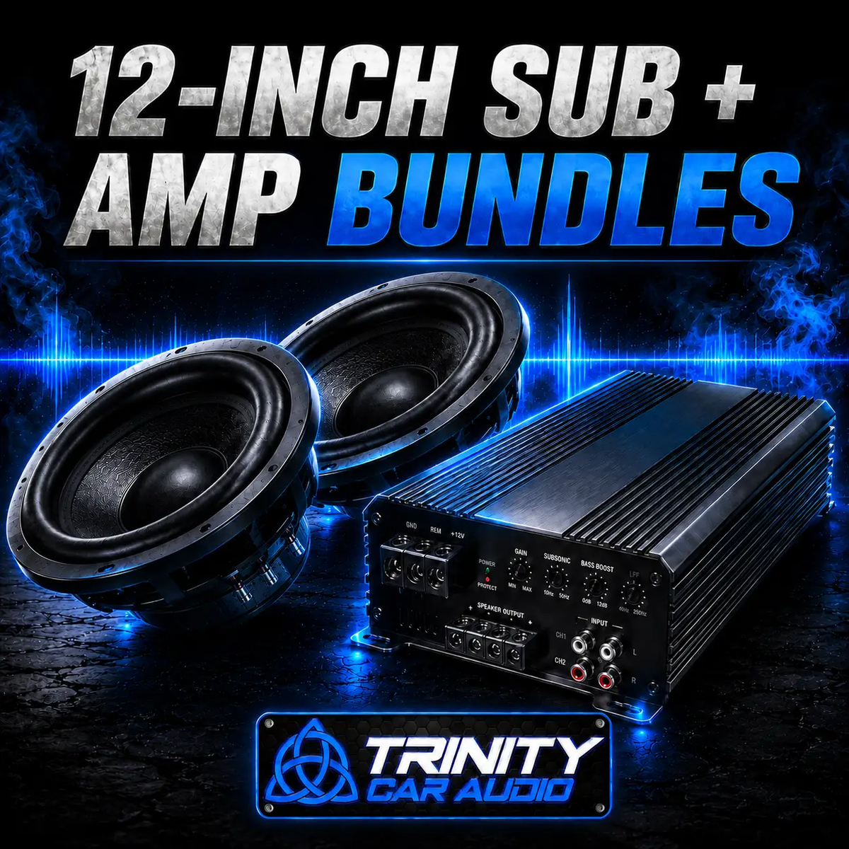 Trinity Car Audio Dual 12" Subwoofers + Amplifier Bundle - Car Audio