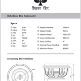 Audio Ace Rebellion Series 15" Subwoofer Dual 1 Ohm