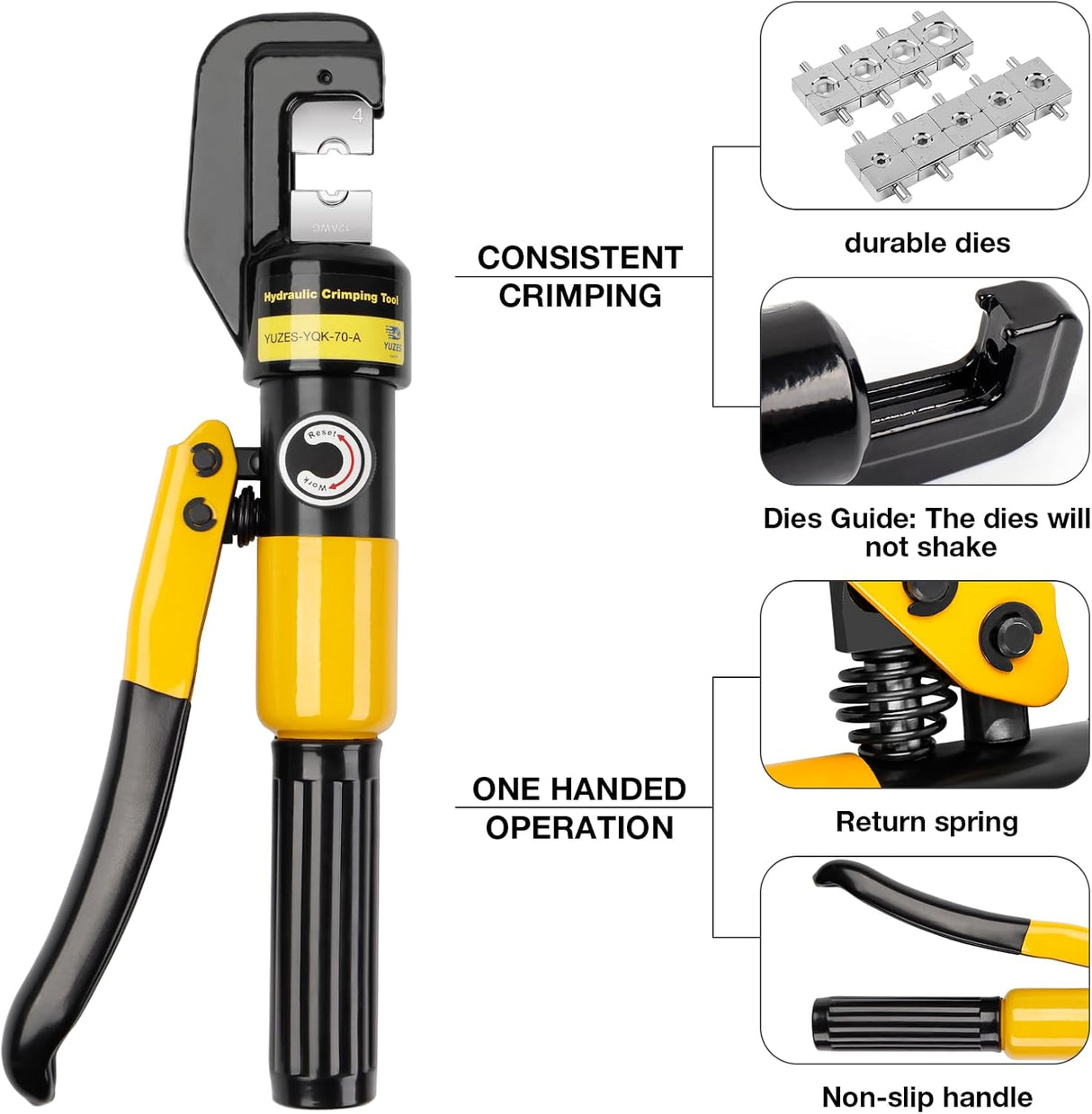 10-Ton Hydraulic Crimping Tool 12 AWG to 2/0 Battery Cable Crimper Tool with 9 Dies