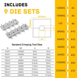 10-Ton Hydraulic Crimping Tool 12 AWG to 2/0 Battery Cable Crimper Tool with 9 Dies