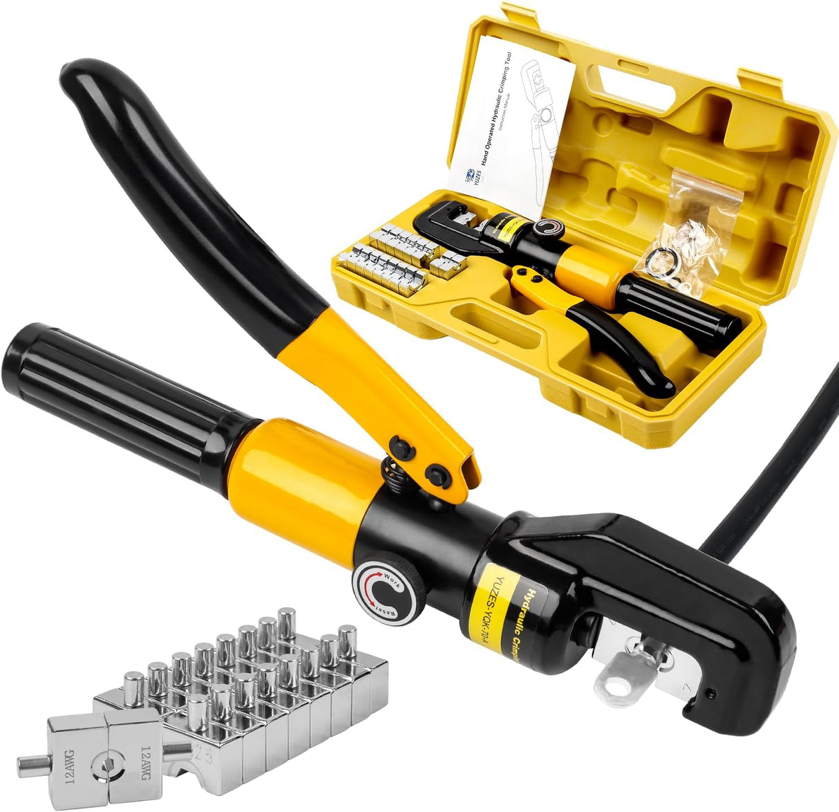 10-Ton Hydraulic Crimping Tool 12 AWG to 2/0 Battery Cable Crimper Tool with 9 Dies