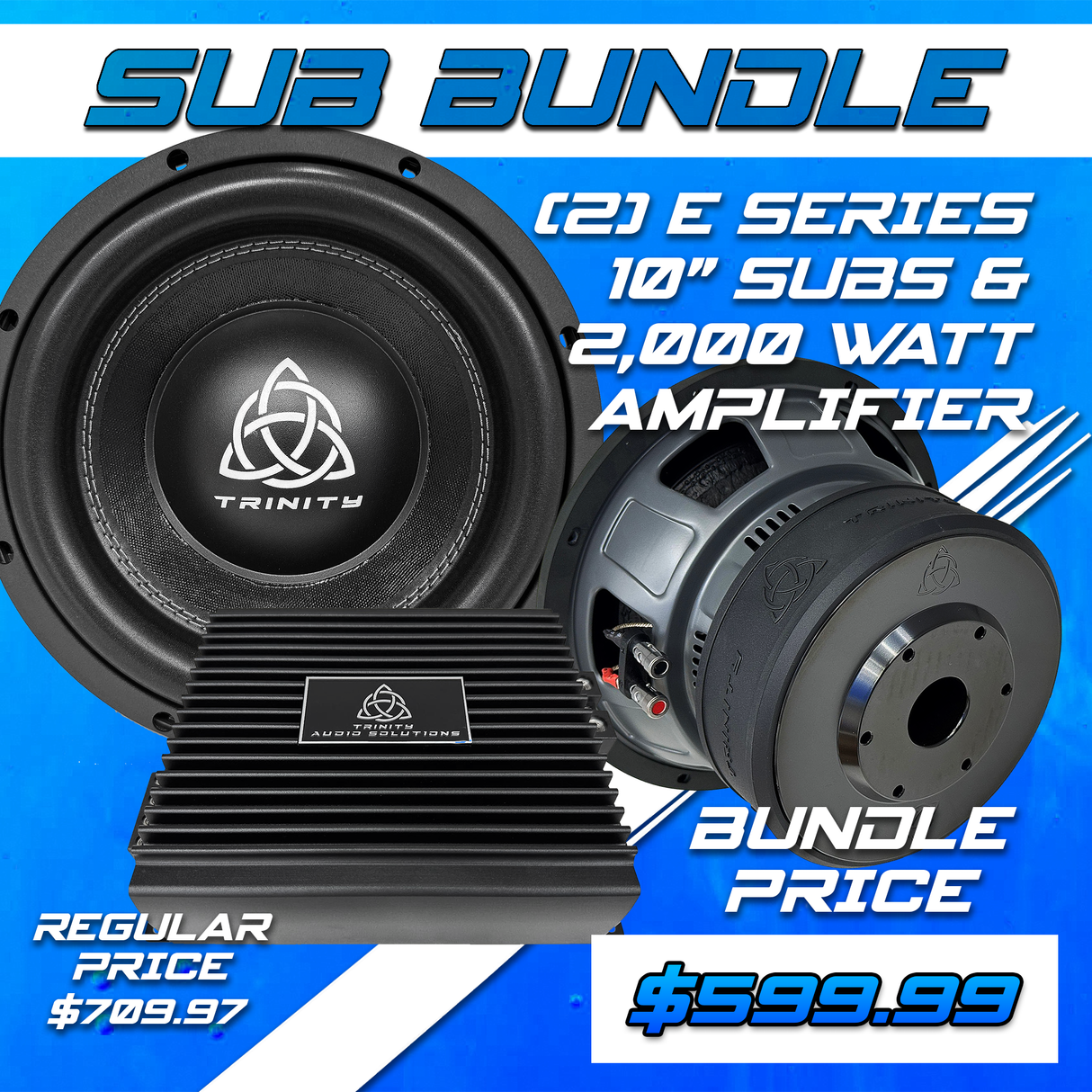 Trinity Audio Dual E Series 10" Subwoofers & 2000.1v2 2,000 Watt Monoblock Amplifier