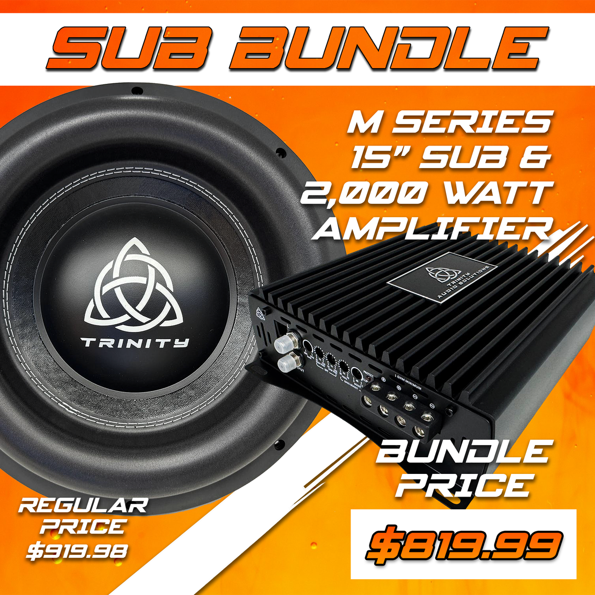 Trinity Audio Single M Series 15" Subwoofer & 2000.1v2 2,000 Watt Monoblock Amplifier