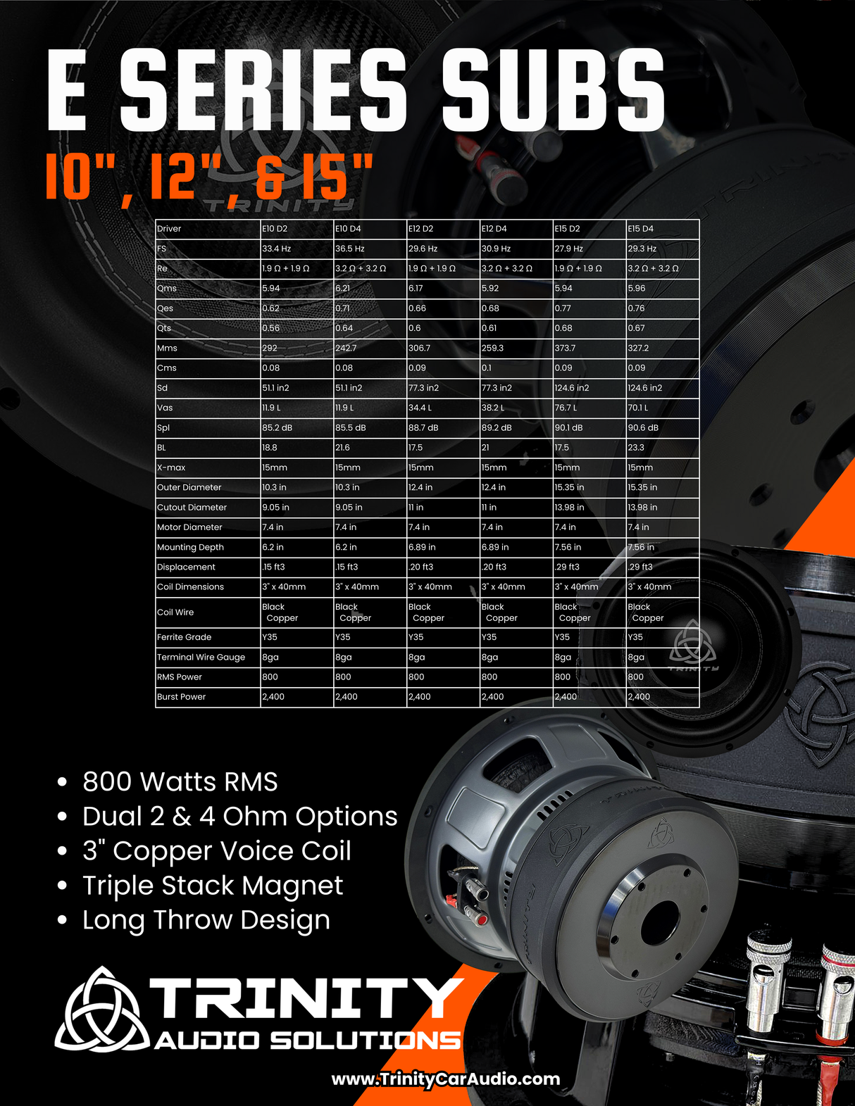 Trinity E Series 10" Subwoofer 800 Watts RMS