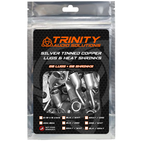 Trinity Audio Solutions 20-Pack 2/0 Ring Terminals Silver Tinned 100% OFC Copper with Custom Trinity Heat Shrinks