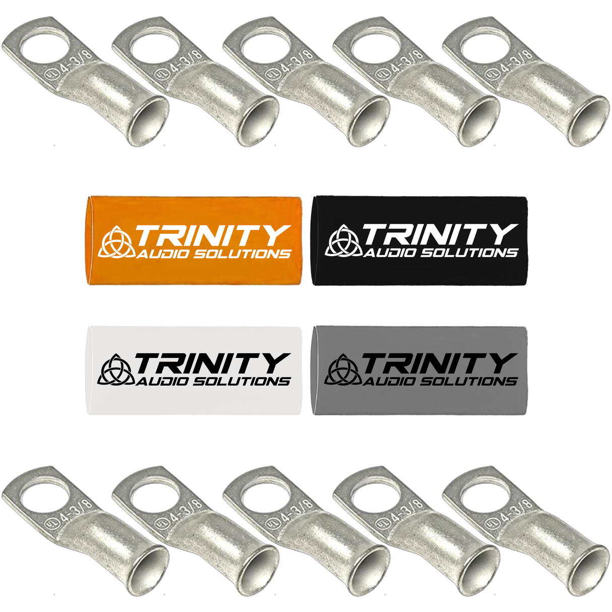 Trinity Audio Solutions 20-Pack 4 AWG Ring Terminals Silver Tinned 100% OFC Copper with Custom Trinity Heat Shrinks