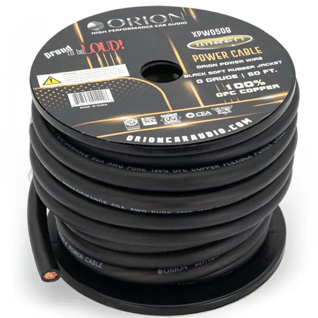 Orion Car Audio Orion XPW050B 0 Gauge 100% OFC Power Wire 50ft Pure Copper Amp Battery Cable (Black) - Car Audio