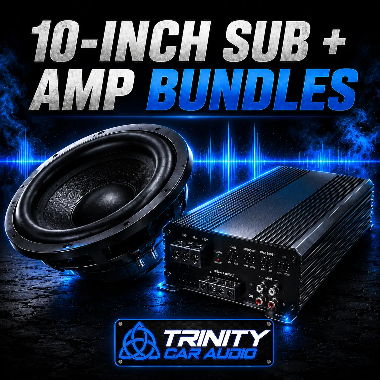 Trinity Car Audio Single 10" Subwoofer + Amplifier Bundle - Car Audio