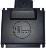 A black rectangular device labeled Zen Audio, the NAV-TV ZEN-H PRO | Harley-Davidson A2B Audio Interface features a port at the top and a smooth, minimalist design, enabling seamless Harley-Davidson amplifier integration while supporting advanced 8-channel DSP functionality.