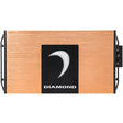 A copper-colored Diamond Audio MICRO2V2 from the MICROV2 Series, this 2-Channel Full Range Class D Amplifier features a black and white crescent logo with the word “DIAMOND” below it. The compact car audio amplifier has black edge panels and connection ports located on the right side.
