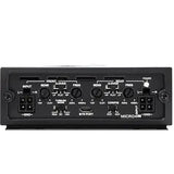 The Diamond Audio 4-Channel MICROV2 Series Full Range Class D Amplifier – MICRO4V2 features multiple control knobs, labeled ports, and switches for input, crossover, sensitivity, frequency, and power along its rear connection panel.