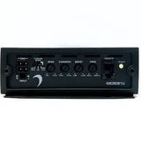 Front view of the Diamond Audio MICRO81U Monoblock Class D Subwoofer Amplifier in black, featuring input connections, control knobs labeled SENS, SUBSONIC, BOOST, FREQ, a REMOTE port, and a power indicator light. The model name “Diamond Audio MICRO81U” is visible on the right.