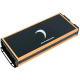 An angled top view of the Diamond Audio MICRO5U 5-Channel Full Range Class D amplifier, featuring a rectangular black and gold design with a crescent moon logo and the word “DIAMOND” on top.
